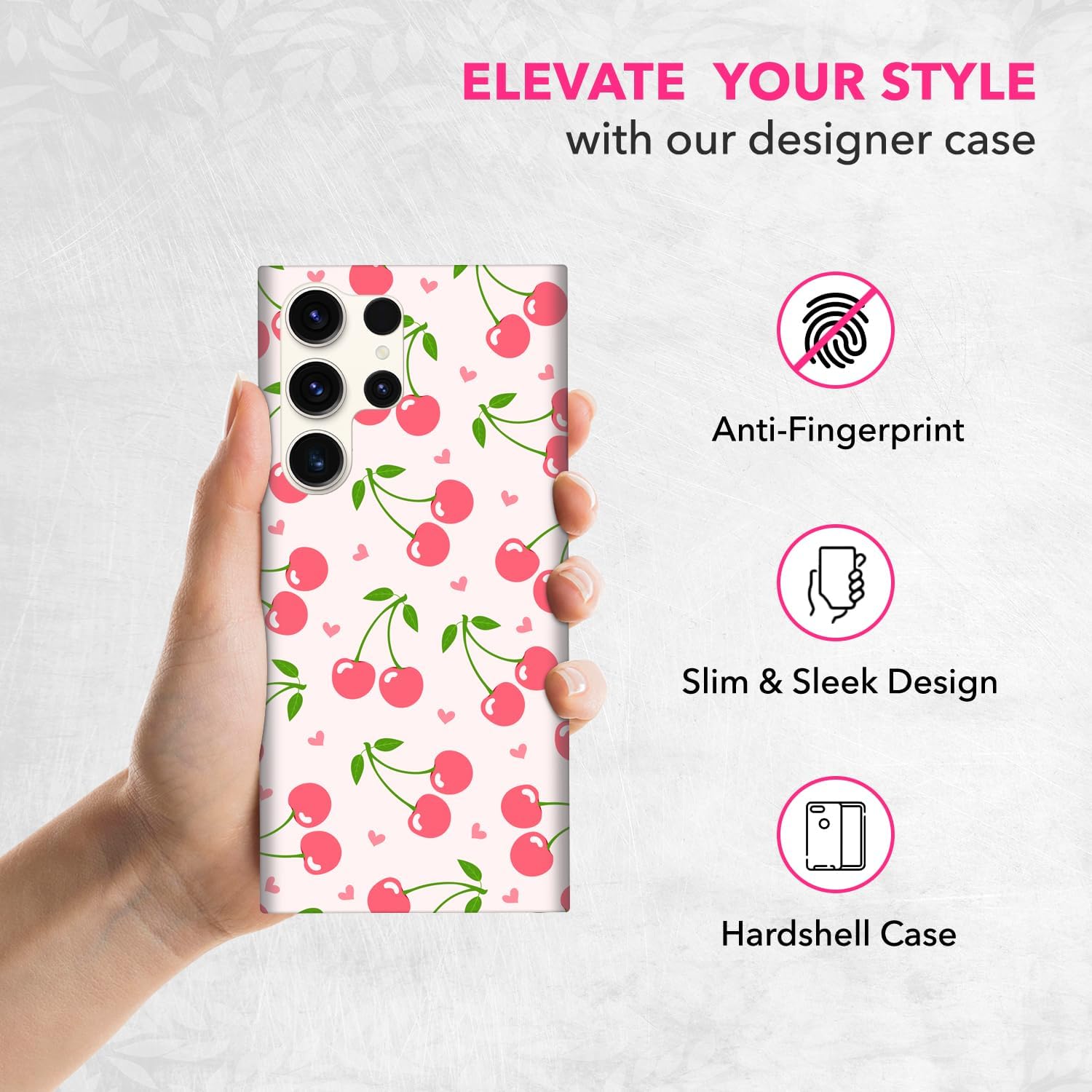 for Samsung Galaxy S23 Ultra 5G, Samsung S23 Ultra Case - Stylish Cherry Pink Pattern Printed Cute, Sleek Durable Hardshell Protective Designer Case/Cover for Samsung S23 Ultra 5G - Image 2