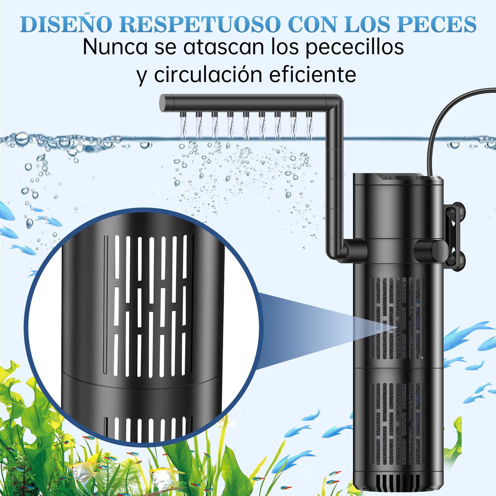 Filtro Interior Acuario, 12W Filtro Pecera Interno Ajustable, 800 L/H Filtro Acuario Bomba Adecuado para Acuarios de Hasta 200L