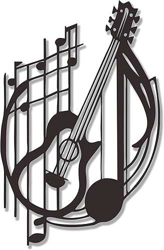 Miniatura 1 de YATEASLU Arte de pared de guitarra, decoración de guitarra, decoración de notas musicales de metal para el hogar, regalo único de arte de pared para