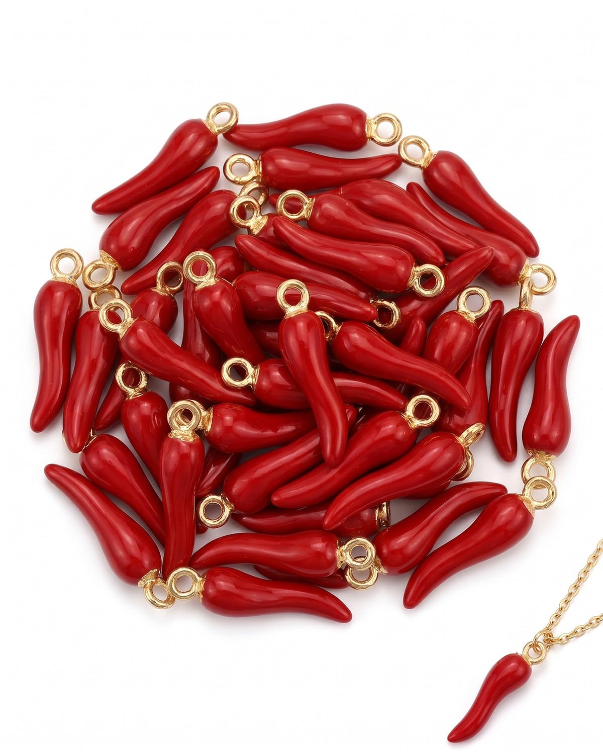 Ciondoli Peperoncino DIY 30 Pezzi, Charms Portafortuna per Gioielli e Regali Laurea