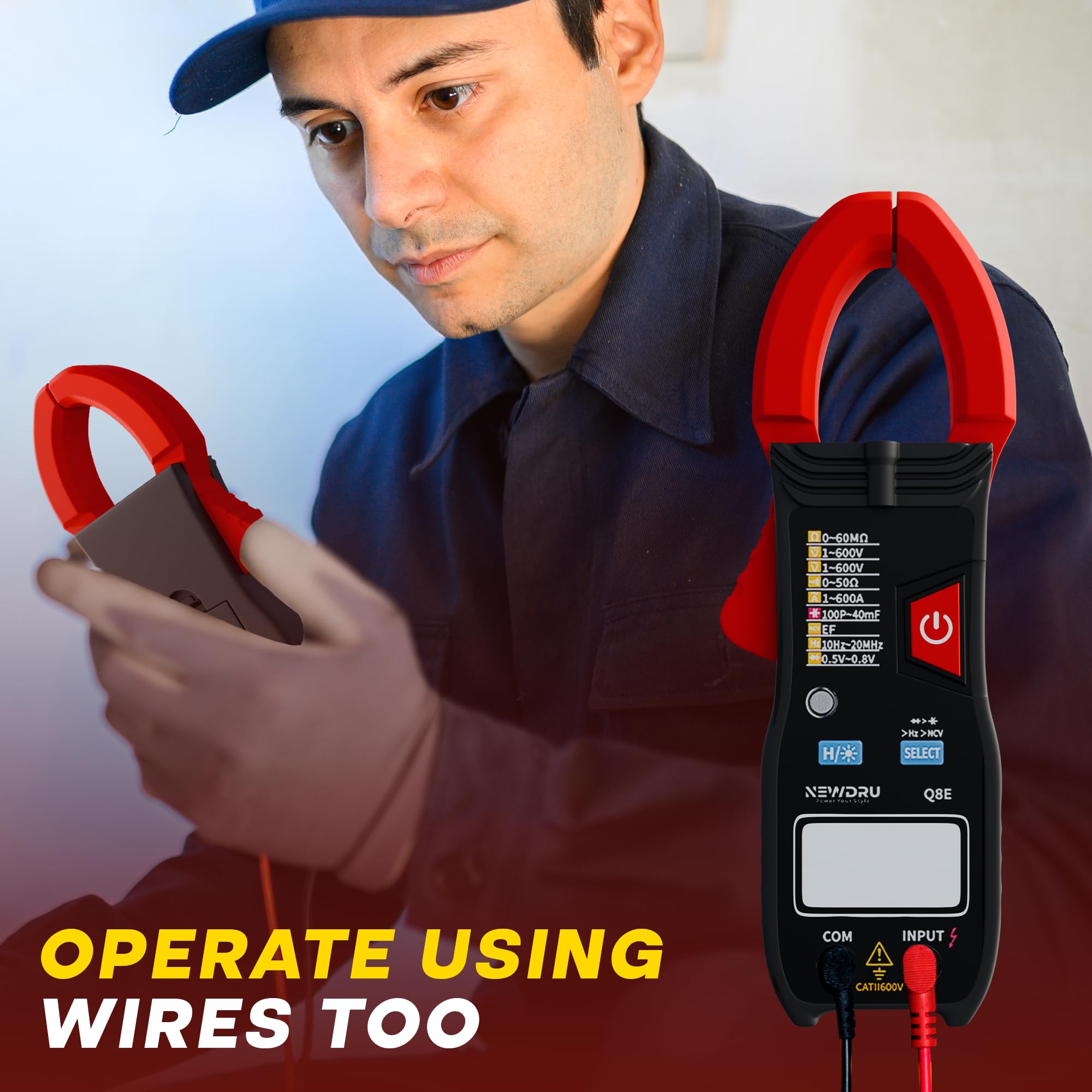 NEWDRU VoltGuard Pro Digital Clamp Meter | 6000 Counts Multimeter with Non-Contact Testing | Measures AC/DC Voltage, Current, Resistance, Capacitance & Frequency | High Accuracy & Multi-Use - Image 5 thumbnail