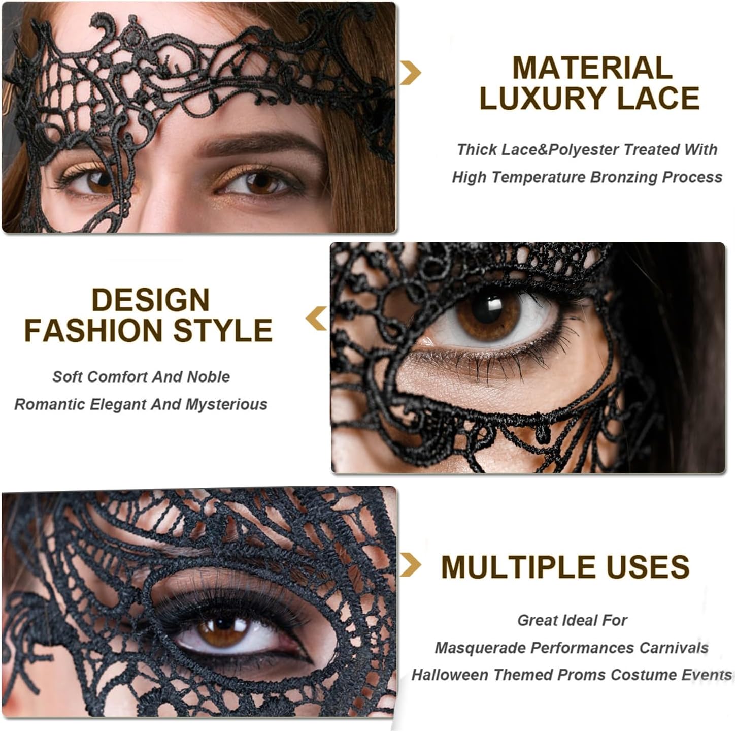 Masquerade Mask for Women Venetian Lace Halloween Eye Mask for Carnival Costume Party Prom Ball - Image 5
