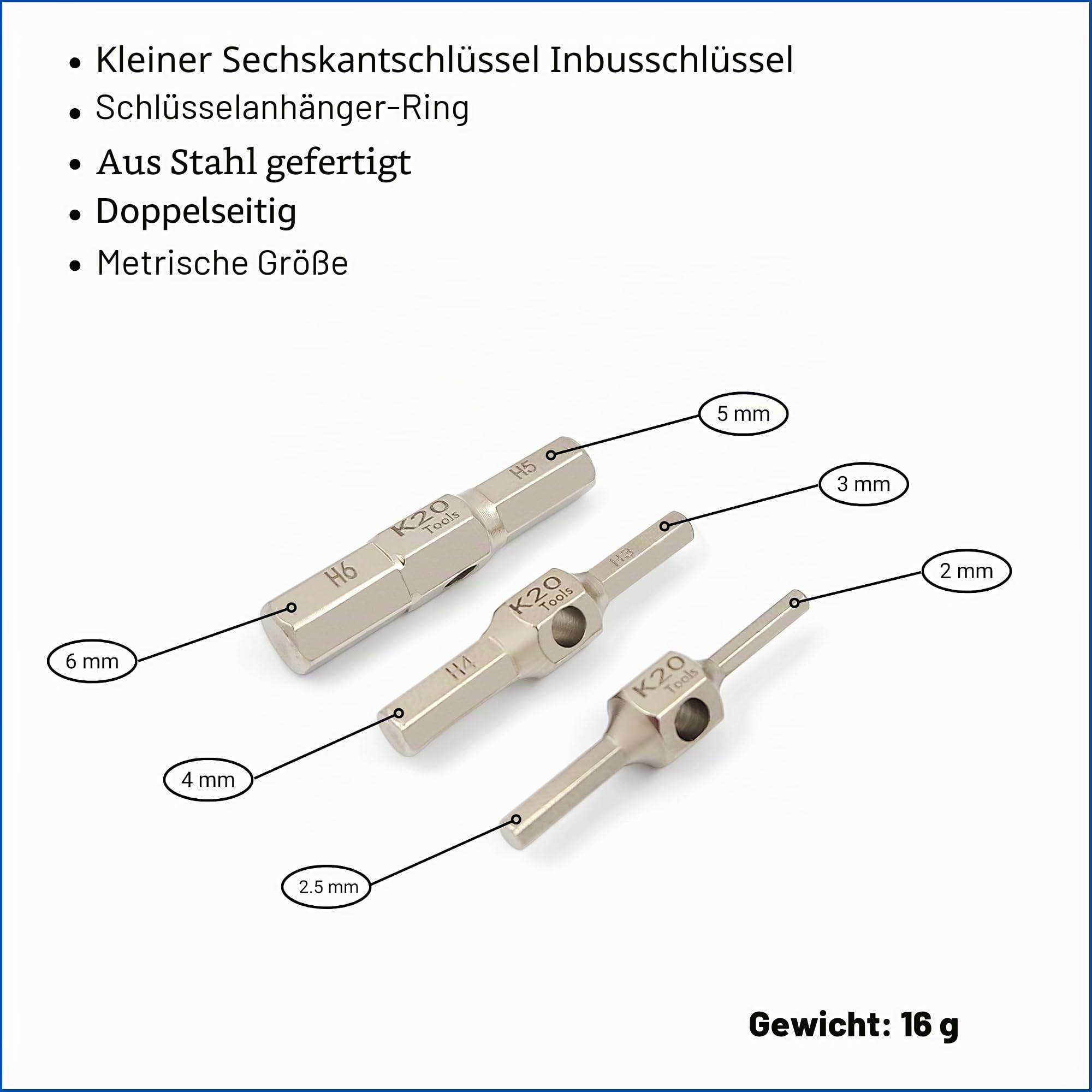 Schlüsselanhänger Sechskantschlüssel Inbusschlüssel Multi-Tool Set - Metrisch 2, 2,5, 3, 4, 5, 6 mm