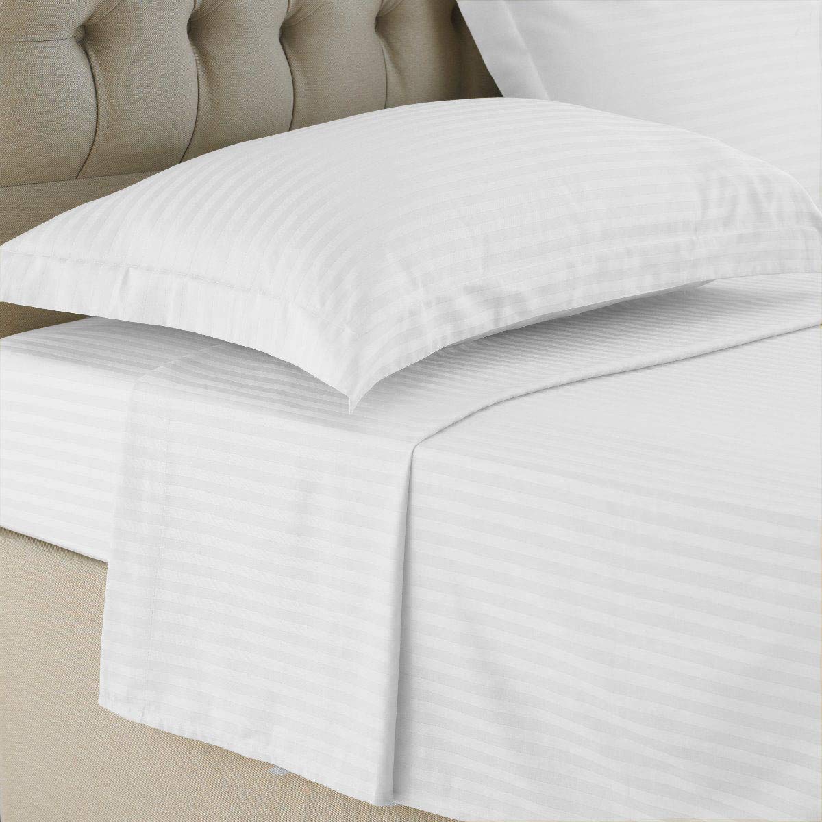 Luxury Flat Sheet 100% Egyptian Cotton Premium Sateen Stripe Bed Sheet Hotel Quality Flat Sheets (Double Flat Sheet)