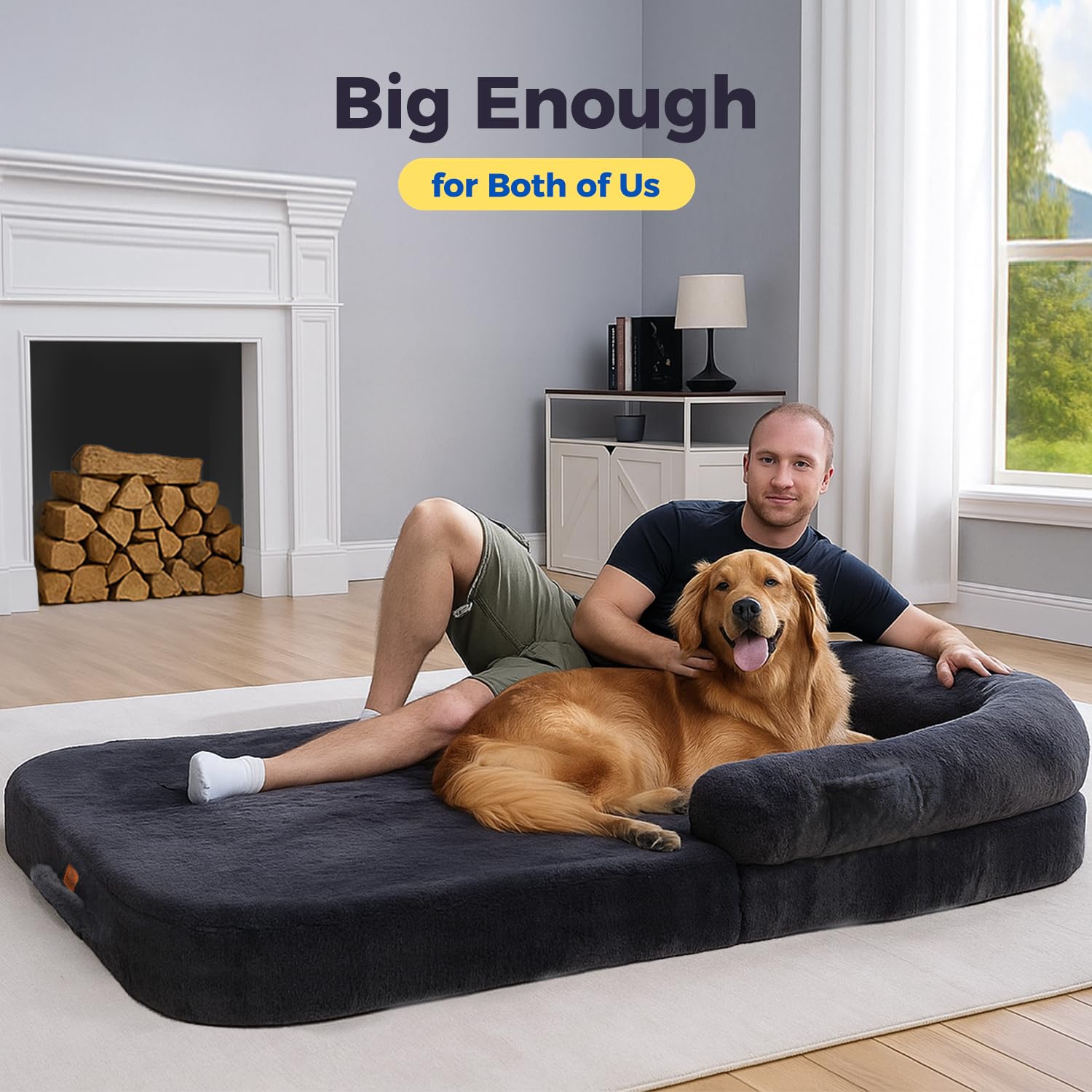 PAWZ Road Cama para perros y personas, plegable y convertible en sofá para perros, cama para perros con espuma viscoelástica y funda lavable, XXL, 186 cm
