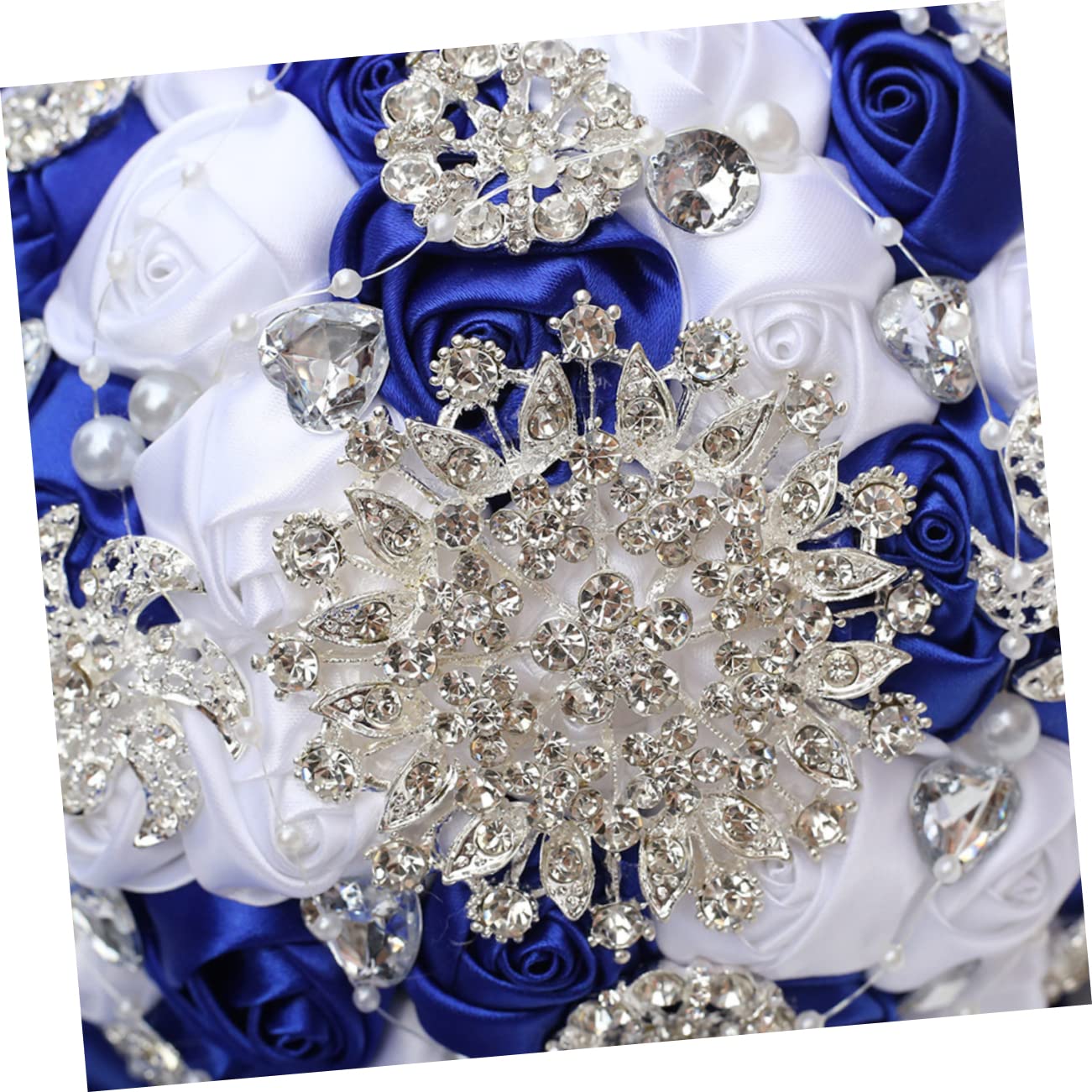Cabilock Brautstrauß Schleife und Strasssteinen Weiß Blau als Brautblumen und Hochzeitsdeko Geeignet für Wohnzimmer Schlafzimmer und Hochzeit
