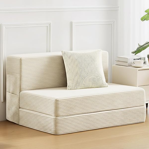 JKMAX 4 in 1 Folding Sofa Bed - 4 in 1 Sleeper Chair with Two Pillows - High Density Memory Foam Futon Couch