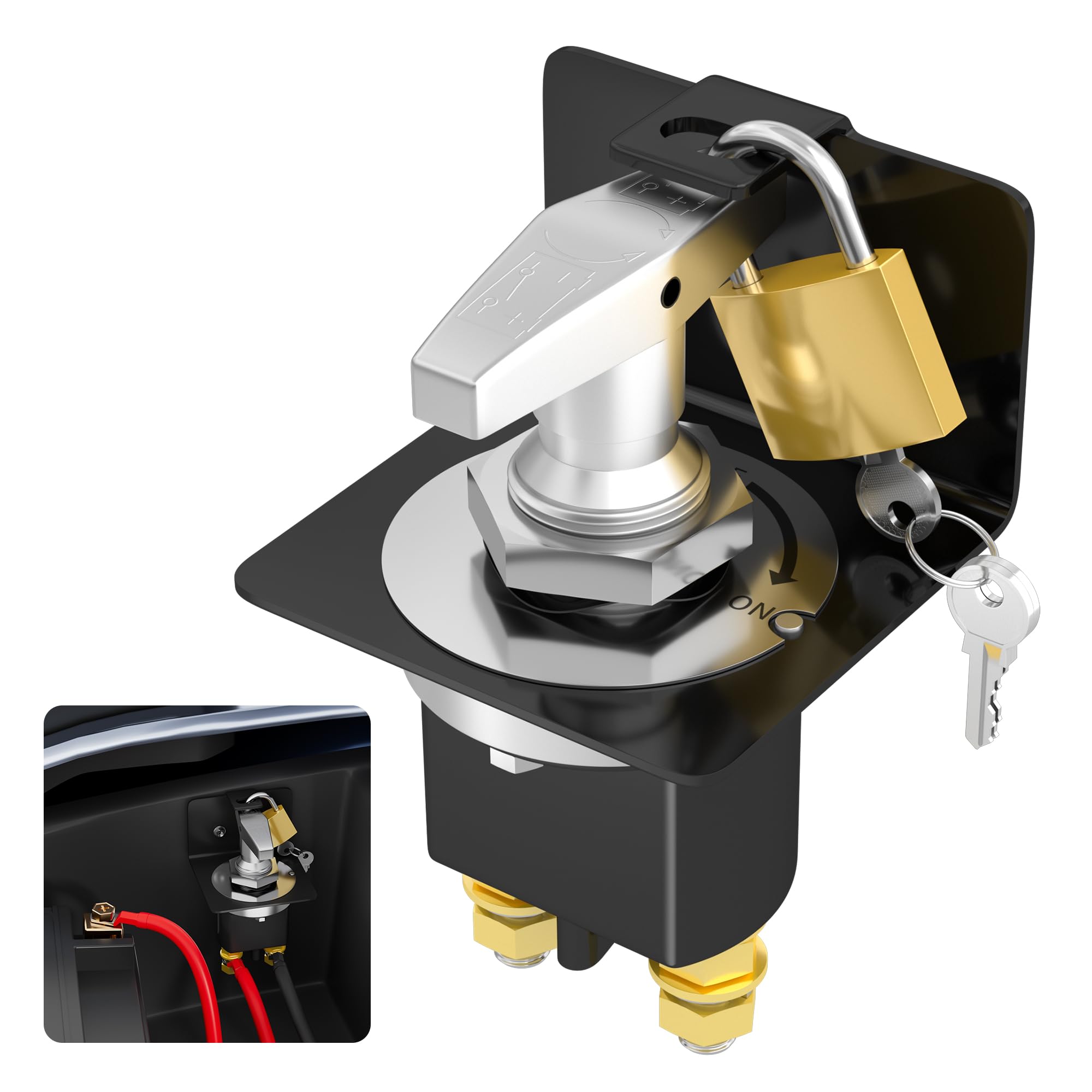 Joinfworld 500A Battery Disconnect Switch 12V 36V Heavy Duty with Lockout Plate, Battery Kill Switch High Current Cut Off Switch Fixed Handle Isolator