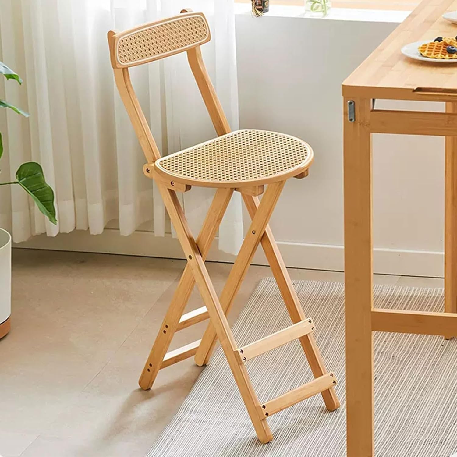バースツール 折りたたみ式 バースツール 竹製ハイチェア フットレスト