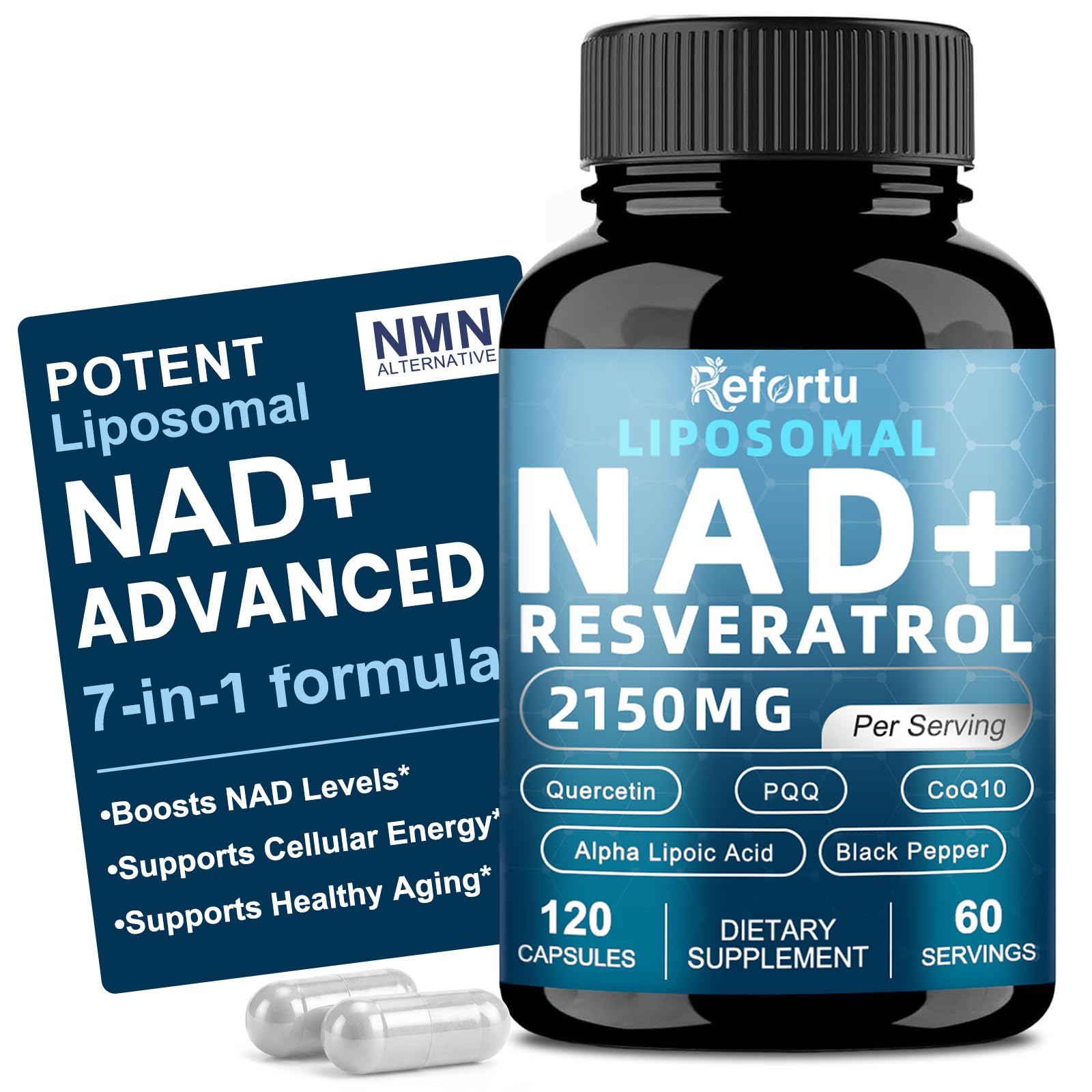 Liposomal NAD Supplement 2150mg with Resveratrol, 120 Vegan Capsules 120 Count (Pack of 1)