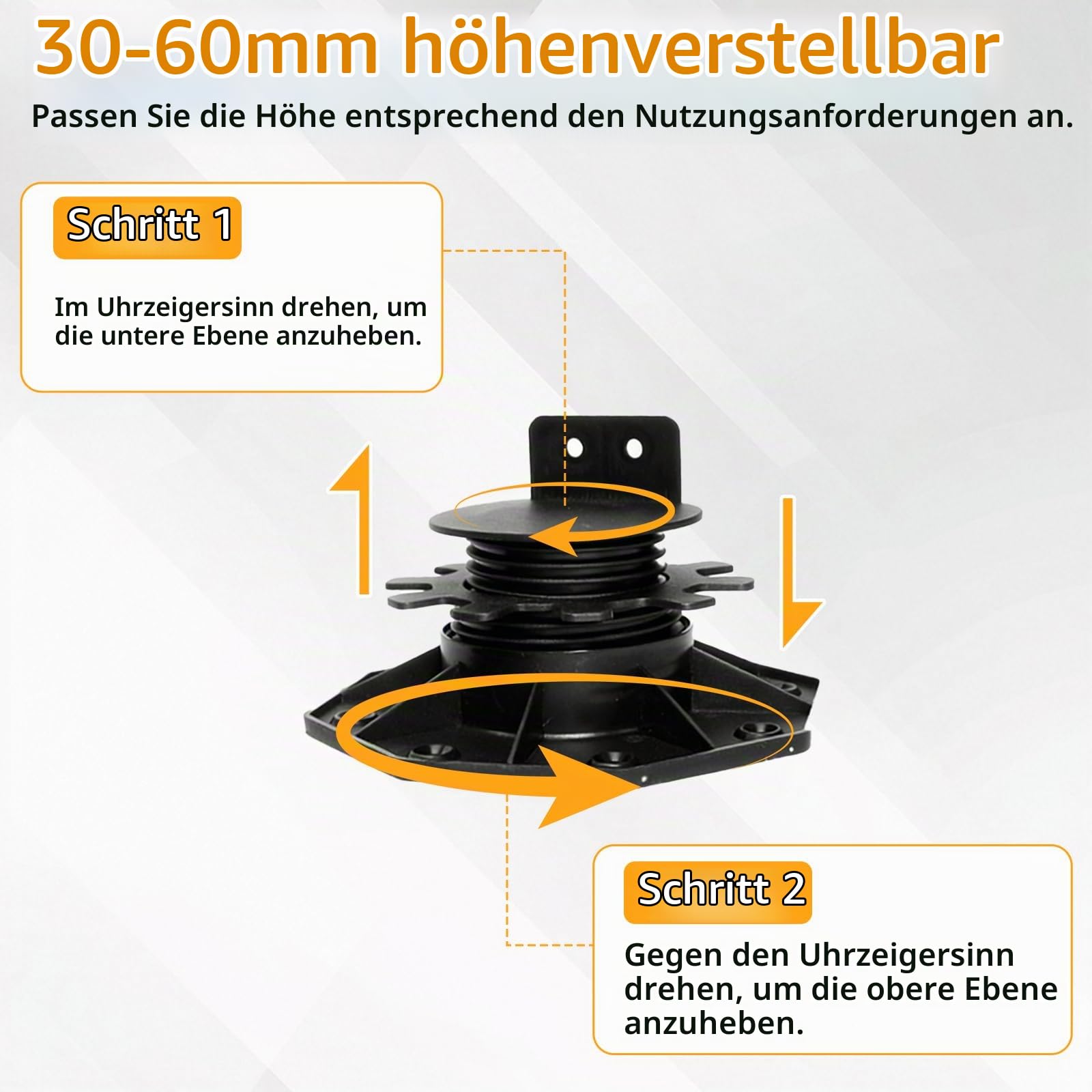 20 Stück Stelzlager Höhenverstellbar, 30-60mm Stelzlager für Terrassen, Terrassenlager für Holz, WPC und Aluminium, Platten und Planken