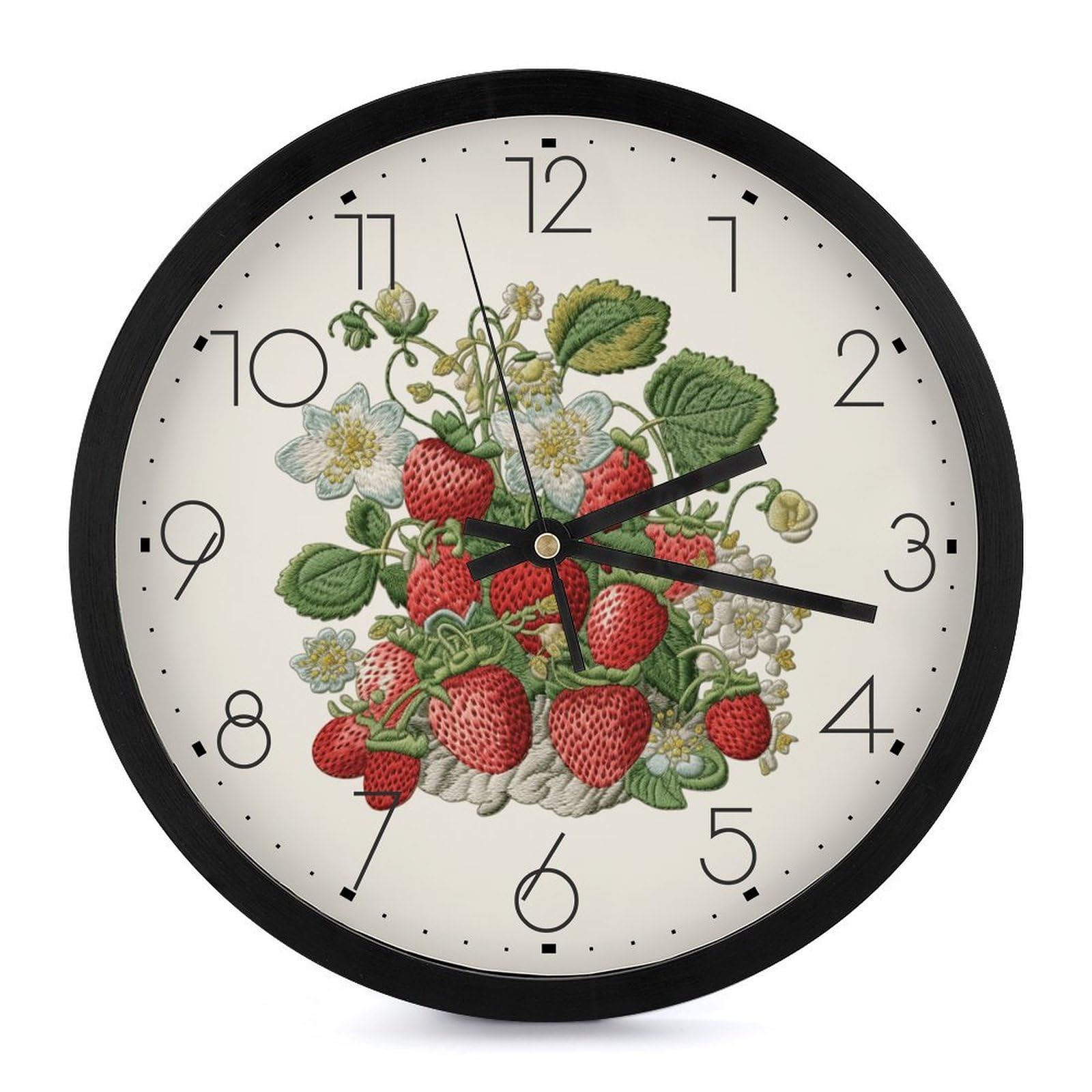 Horloge murale numérique pour salon et ferme style broderie fraise