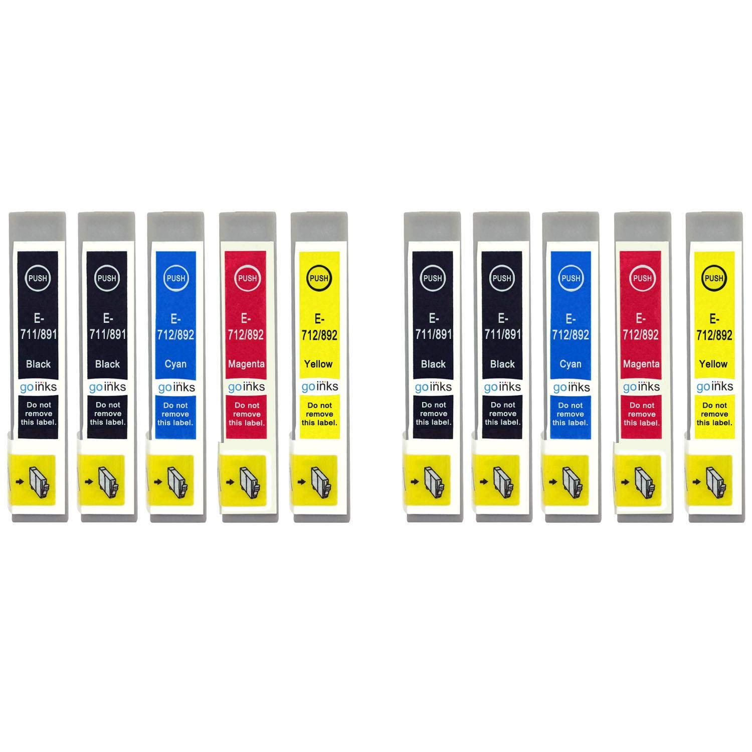 Go Inks Compatible T0715 + T0711 Ink Cartridges - 10 Pack replaces T0711 T0712 T0713 T0714 for Epson Stylus Printers - 15ml & 13.5ml - Black, Cyan, Magenta, Yellow - 2x Set + Extra Black