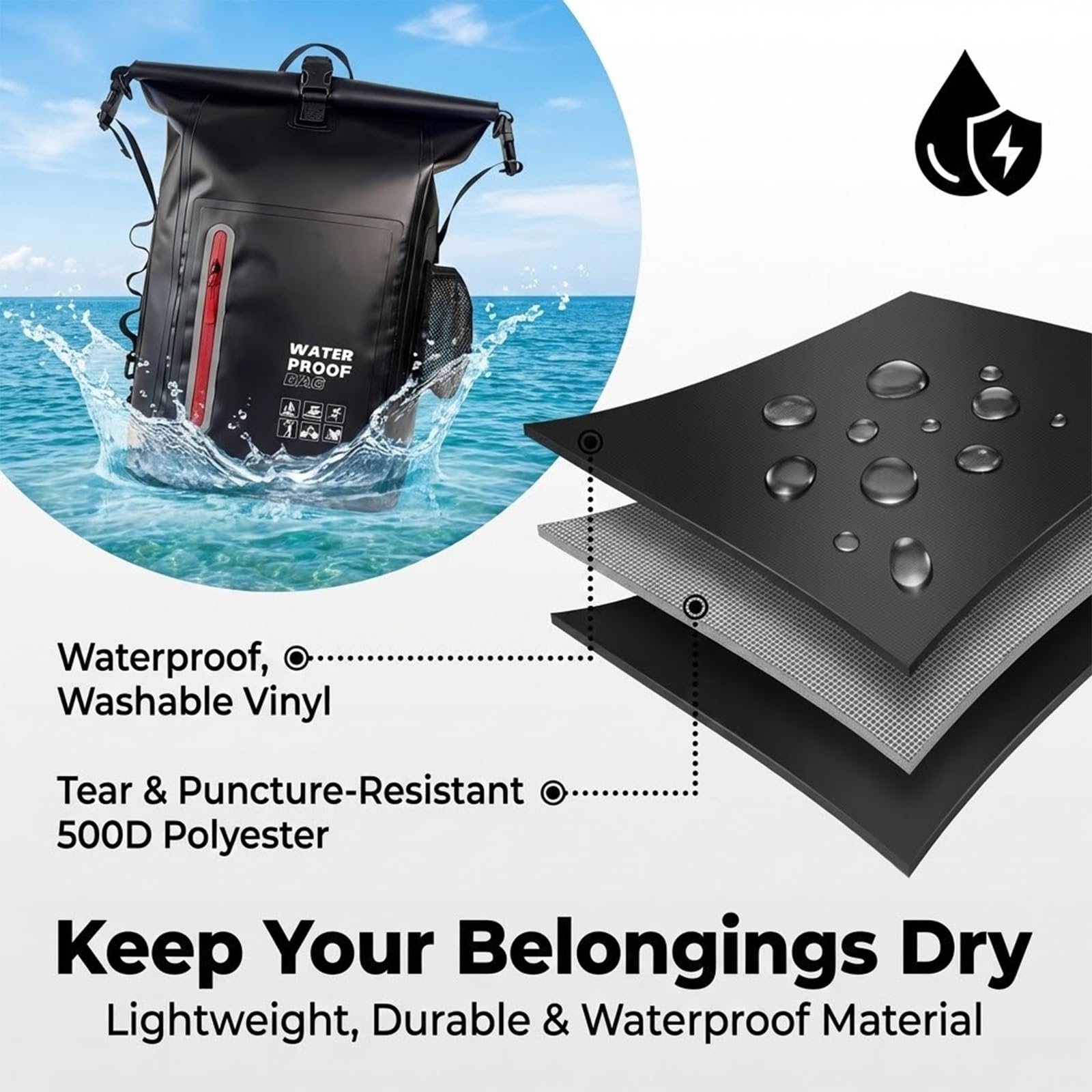 Dry Bag impermeabile 25L fluttuante e leggero sacco asciutto per le donne zaino impermeabile per kayak, canottaggio, pesca, nuoto, campeggio, escursionismo, chiusura roll-top e spallacci