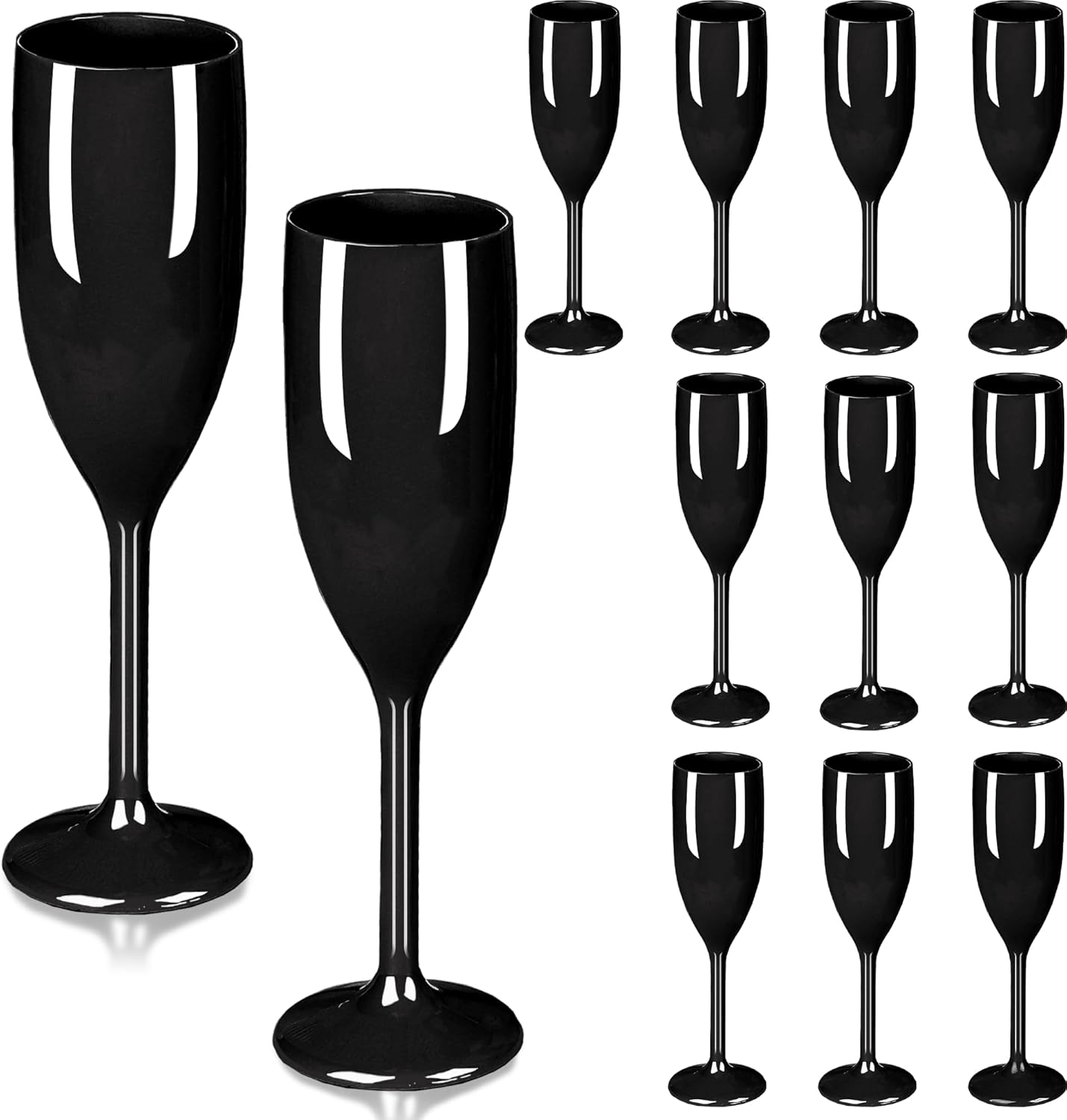 Plastic Champagne Flutes, Acrylic Glasses Goblets Cups Toasting Shatterproof Reusable Flute, for Valentine’s Day Wedding Party Mimosa Bar Anniversary Birthday (12, Black)