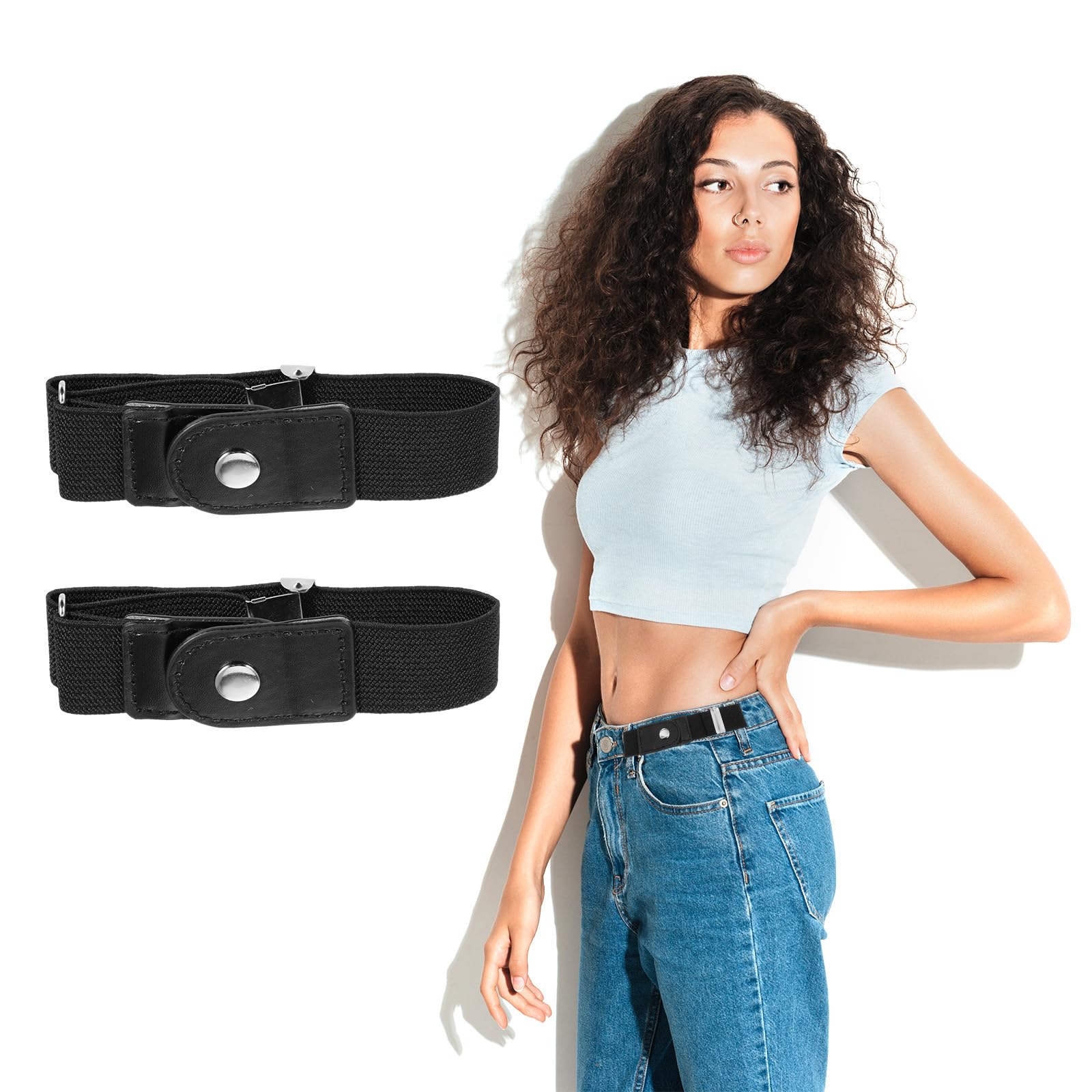 2 Pcs No Buckle Belts for Women and Men Men Side Belts Without Buckle Elastic Stretch Invisible Belt