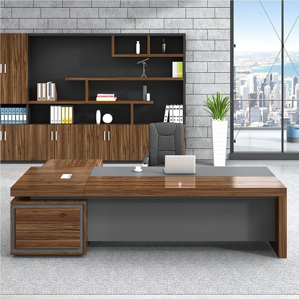 78 Inch Modern L Shaped Home Office Desk with Features Lateral Cabinet Executive Desk Gaming Study Workstation Business Furniture Set