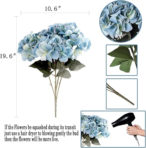 Miniatura 2 de 2 ramos de flores artificiales artificiales de hortensias de seda, ramos de boda, decoración floral de plástico, hogar, cocina, jardín, fiesta,