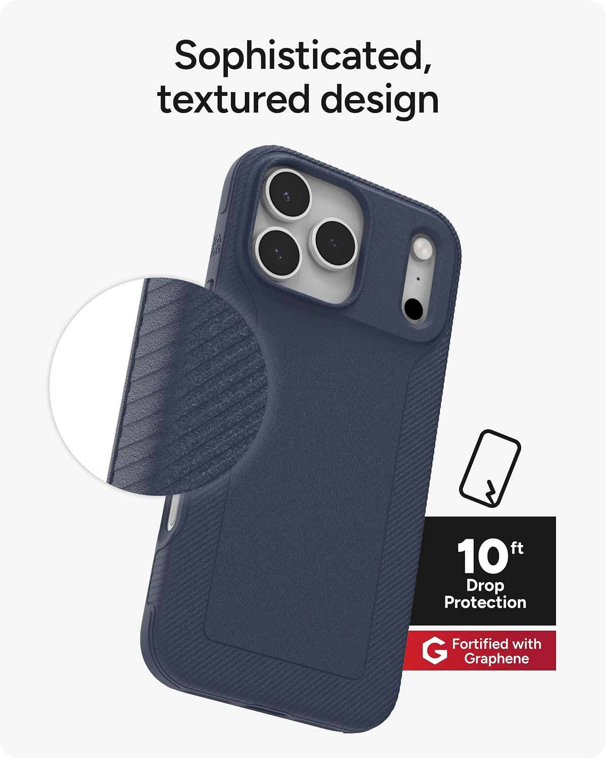 ZAGG Luxe Snap Phone Case for iPhone 17 Pro Max - Blue Navy, Durable Graphene for Drop Protection (10ft/3m), Slim Lightweight Design, MagSafe Compatible