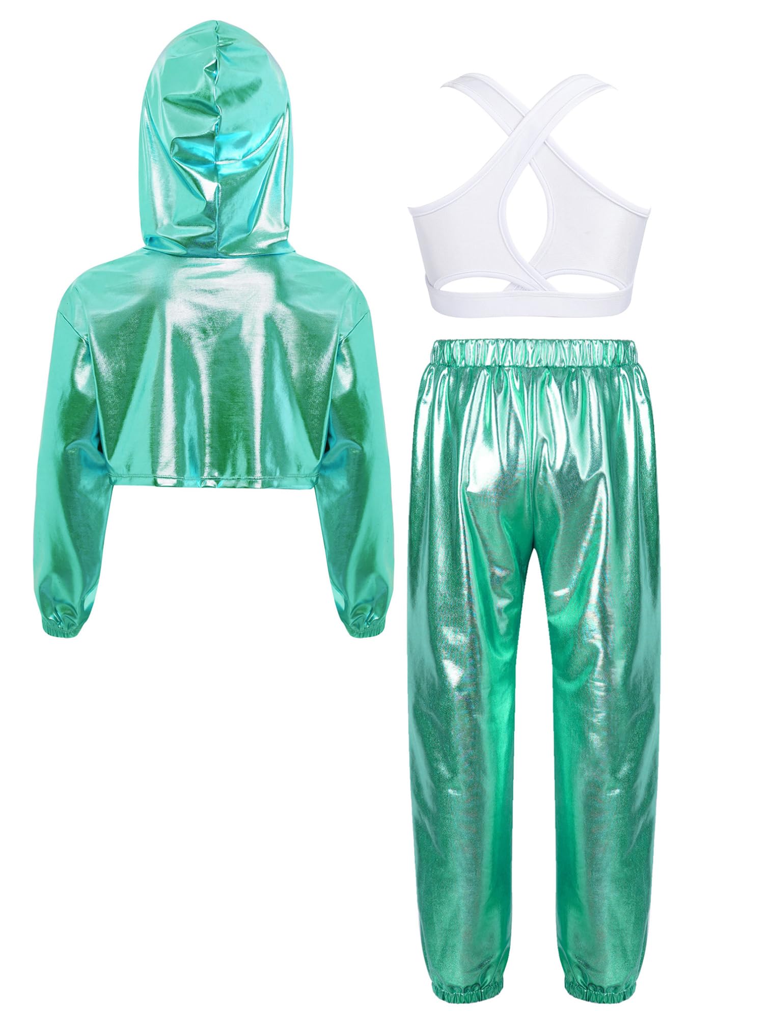 MSemis Tuta da Ginnastica Artistica Bambina 3 Pezzi Completo da Ballo di Strada Costume da Danza Moderna Jazz Hip Hop Hoodie Felpa con Cappuccio Canotta Pantaloni Sportivi