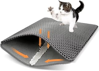 ZuHucpts Large Cat Litter Mat Trapper -115 x 65 cm Honeycomb Double Layer Litter Mat -Traps Messes, Easy Clean and Durable, Non Toxic Trapper Rug Suitable for Litter Tray (Gray)