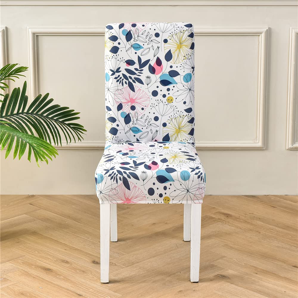 Fundas para sillas de Comedor, Fundas elásticas con Respaldo Alto y Estampado Combinado, Cubiertas extraíbles y Lavables para hoteles, Banquetes y Eventos,Principios de Verano,Paquete de 4