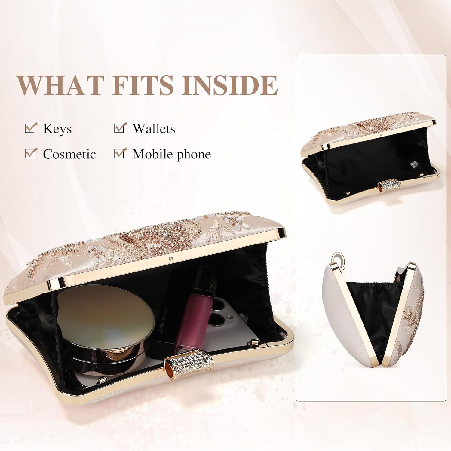 UBORSE Bridal Clutch Purses for Women Vintage Evening Bag Beaded Purses Accessories Luxury Gatsby 1920s with Chain | 1920s, Vintage, Beaded, Floral, Hard Shell, Sequin - Image 4