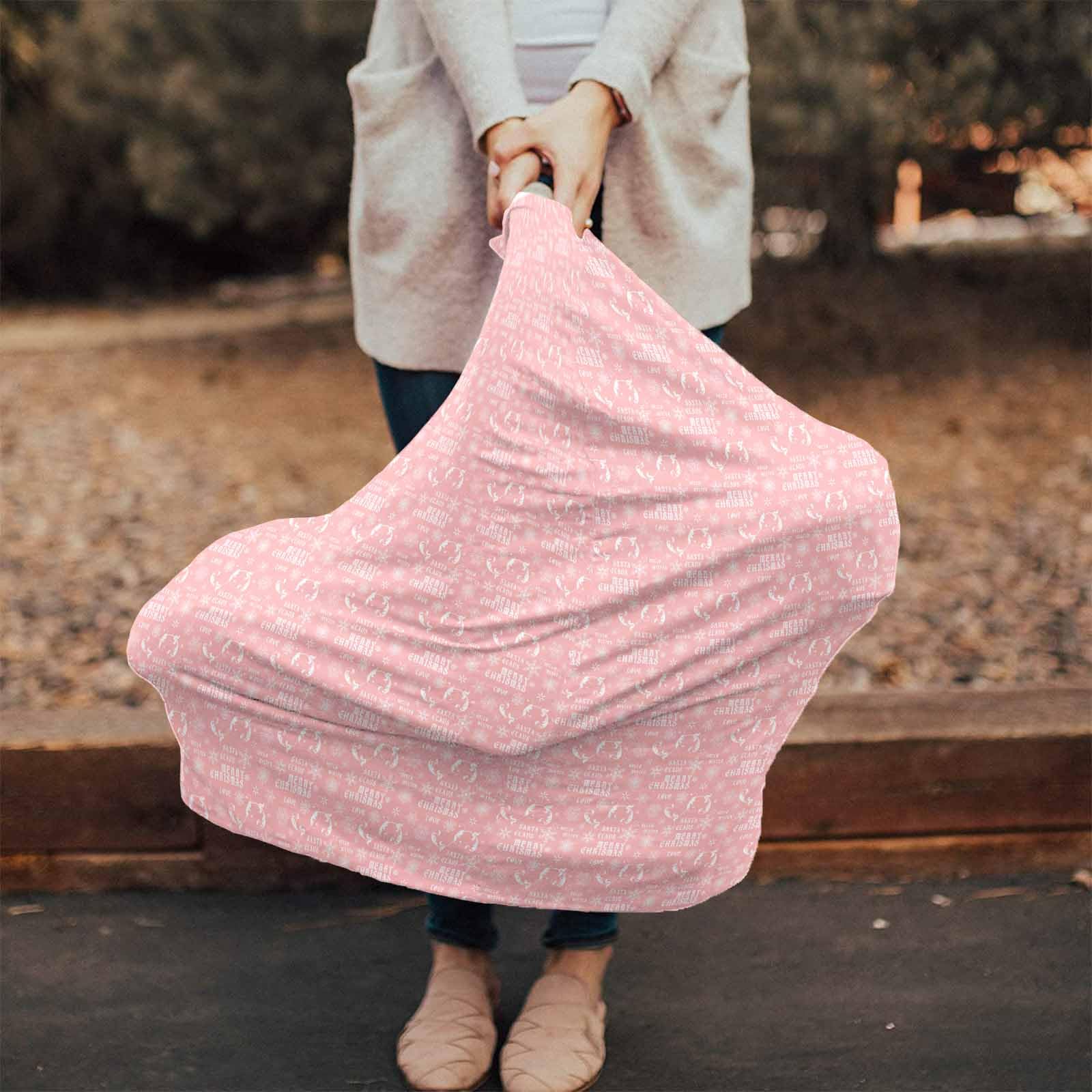 Nursing Cover for Breastfeeding Scarf, Pink Merry Christmas Snowflakes Winter Baby Car Covers Super Soft Multi Use for Canopy Shopping Cart Cover Blanket Stroller Cover