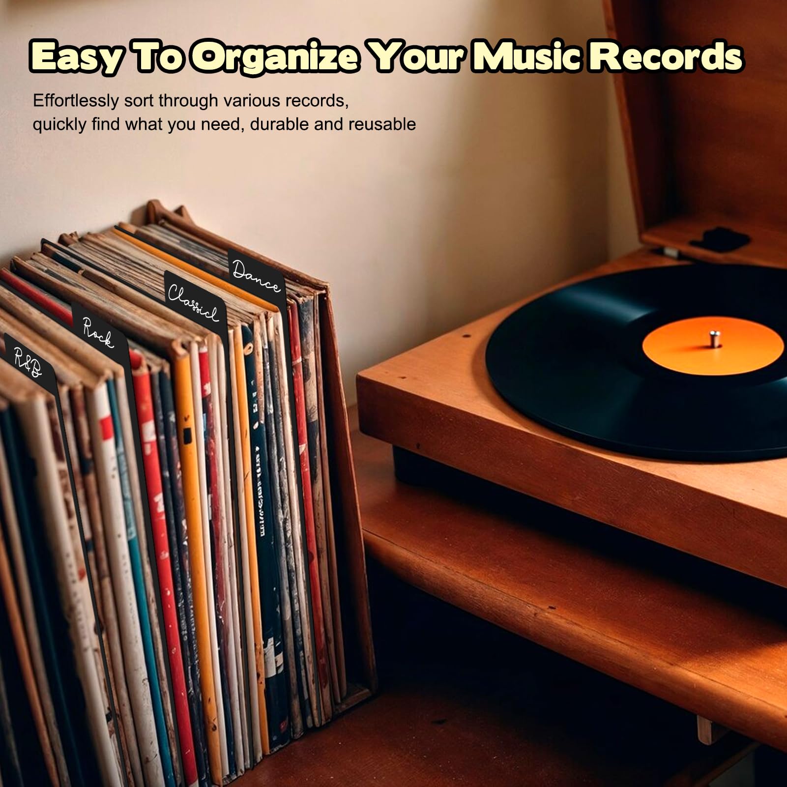 20 pièces de séparateurs de disques vinyles, séparateurs de disques en plastique 31,5x34 cm avec onglets, organisateurs LP réutilisables pour album vinyle vierge DIY pour l'organisation de LP 33 tours