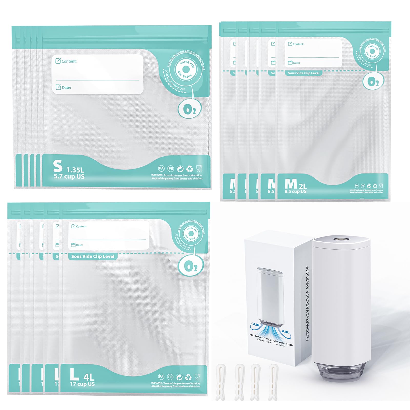 Sacs d'emballage sous vide et mini machine électrique pour éviter le gaspillage alimentaire