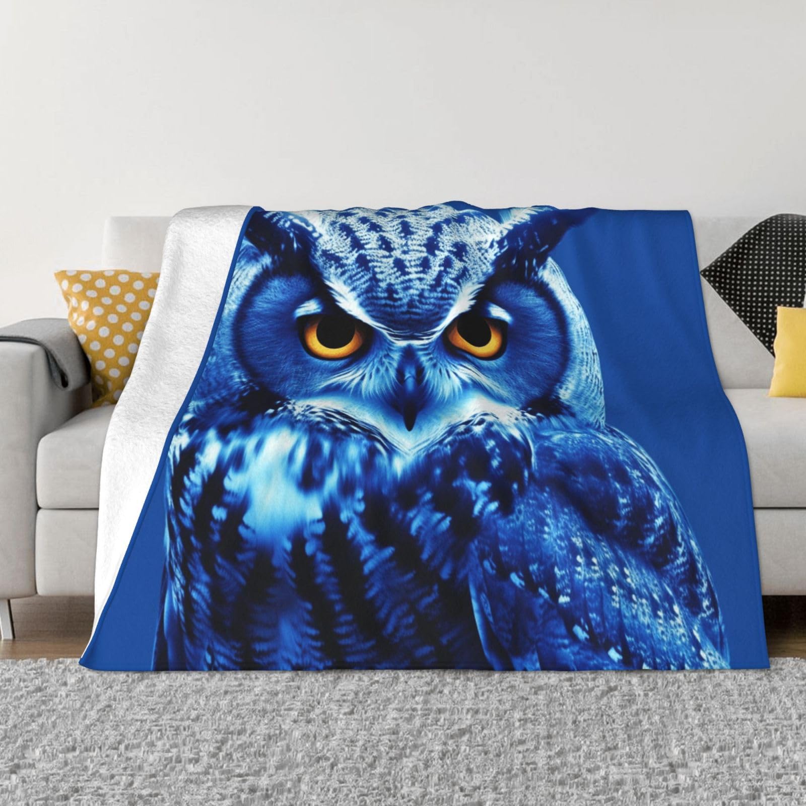 Fodpand Black Blue Owl Flannel Blanket 40"X30" - Ultra-Soft Lightweight Throw Blanket For Bed, Sofa, And Couch - Luxury Air Conditioning Blankets - Cozy Warm Blankets For All Seasons