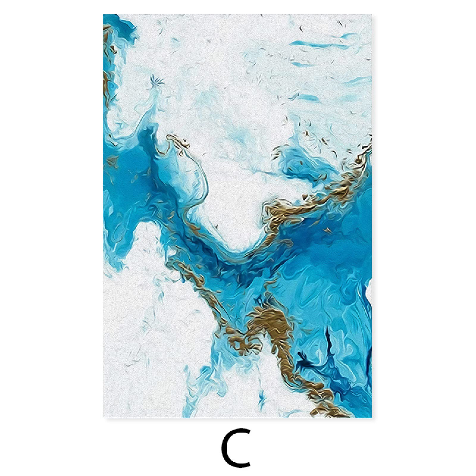 Tableau Toile 3Pièces 120x60cm - Style Marbre Océan Bleu Et Doré - Déco Murale Moderne Pour Salon Ou Bureau