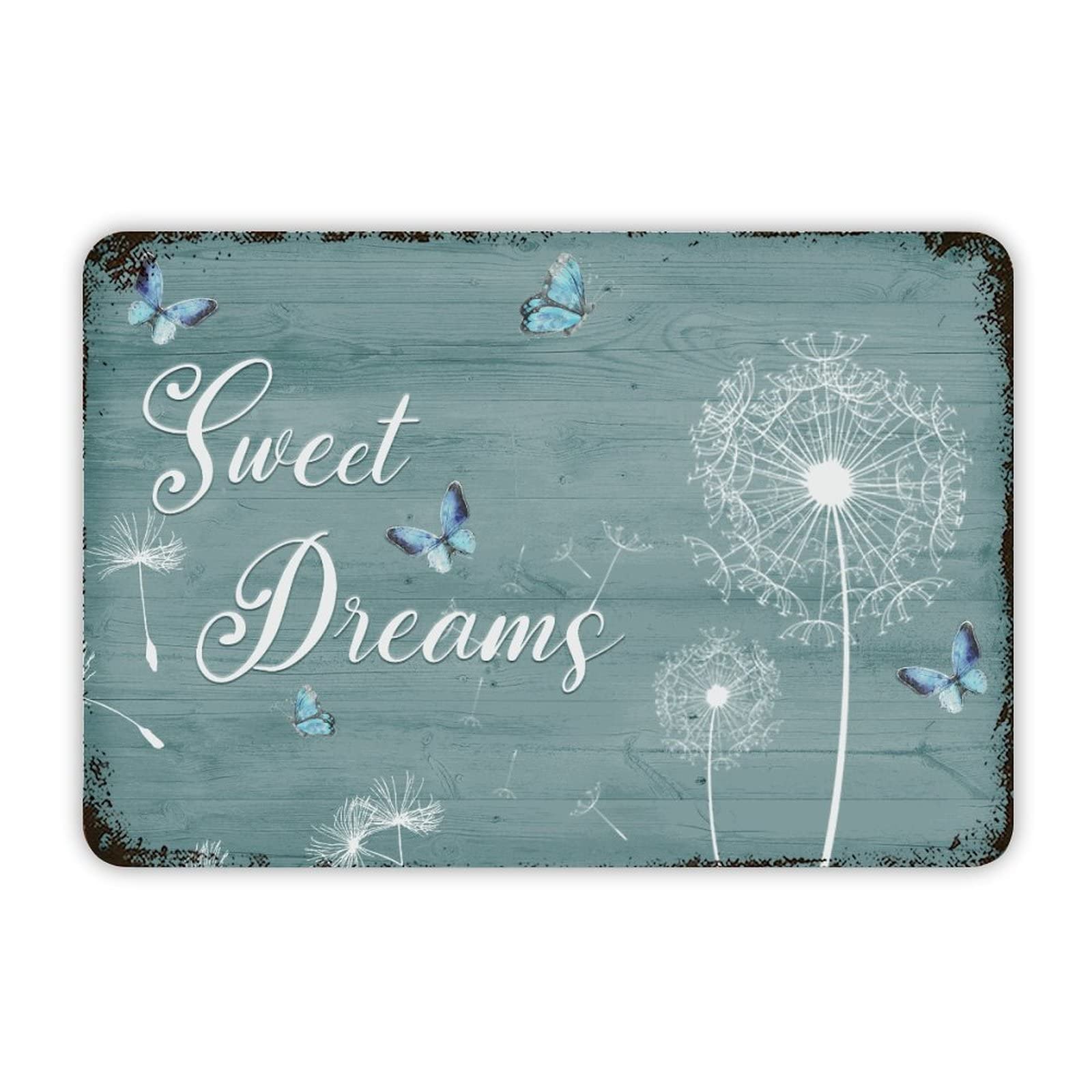 ENEDNATE Sweet Dreams Dandelions Butterfly Vintage Metal Tin Sign 12x8 inch Aluminum Sign for Kitchen Bars Restaurants Cafes Pubs Wall Decor