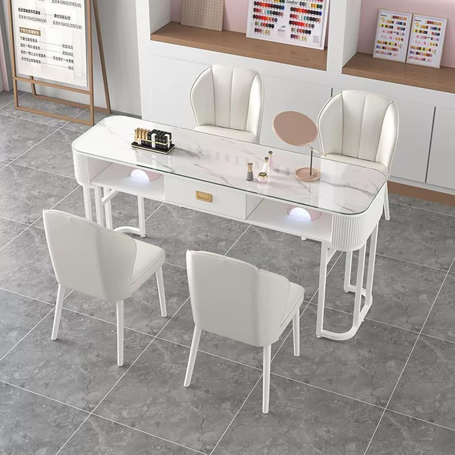 Modern Compact Manicure Table, Nail Tech Desk Manicure Table, Beauty Workstation, Makeup Dressing Nail Tech Table Station with Storage Drawers and Open Shel(Style 2,80x40x78cm)