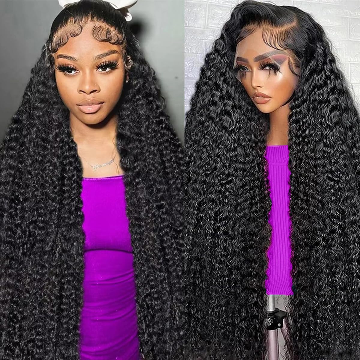 Deep Wave Wig Deep Wave Lace Front Wigs Human Hair 200 Density 13x6 HD Lace Front Wigs Human Hair Pre Plucked 28 Inch Curly Wig Glueless Frontal Wigs For Black Women Natural Color
