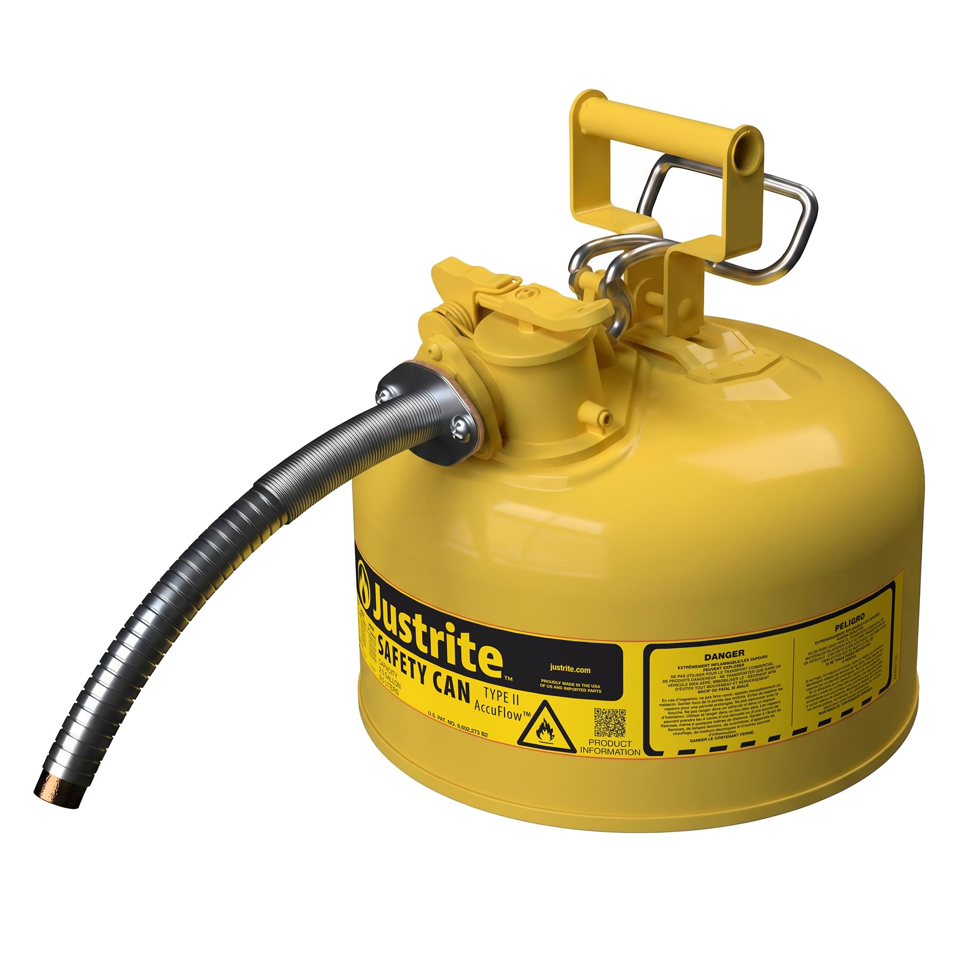 Justrite Type II Diesel Fuel Can, Yellow Galvanized Steel, FM Approved