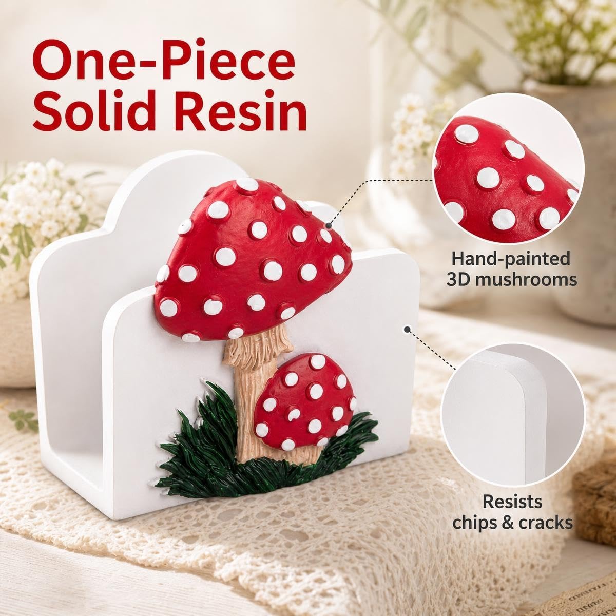 Mushroom Napkin Holder For Table White Kitchen Table Paper Tissue Caddy