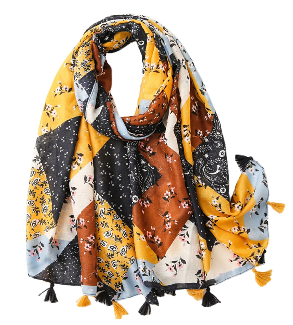 FAIRYGATEWomens Scarves Lightweight Cotton Linen Tassel Long Scarves for Spring Autumn Winter Ladies Floral Print Scarfs