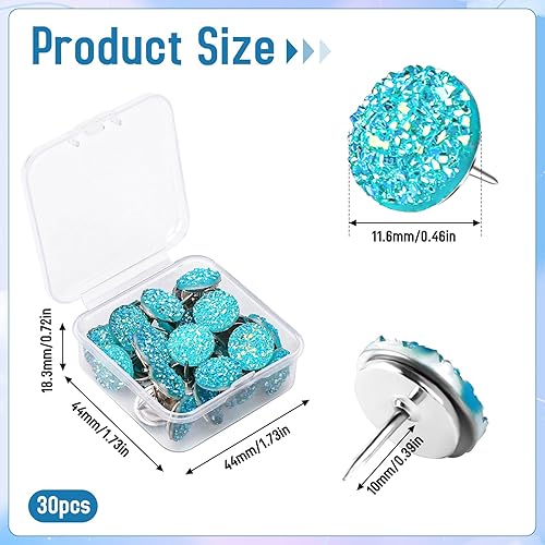 Miniatura 2 de 30 alfileres de empuje de diamantes brillantes con diamantes de imitación decorativos para colgar en la pared, tablón de anuncios, mapas, pared de