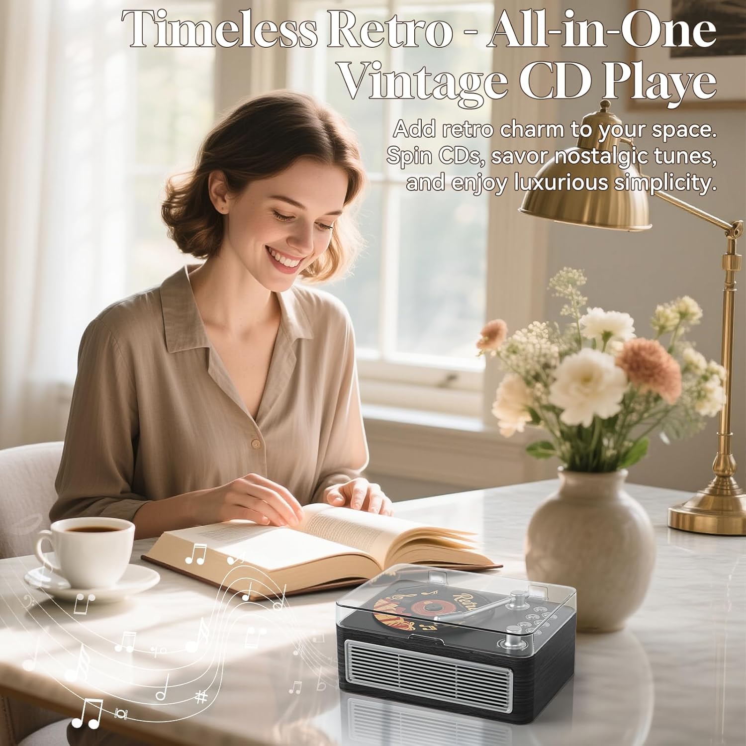 Gueray Retro CD Player Portable Bluetooth CD Players with Speakers Vintage CD-Player 3600mAh Rechargeable & Radio & Remote Control Support USB/AUX Playback Headphone Jack (Walnut Color)