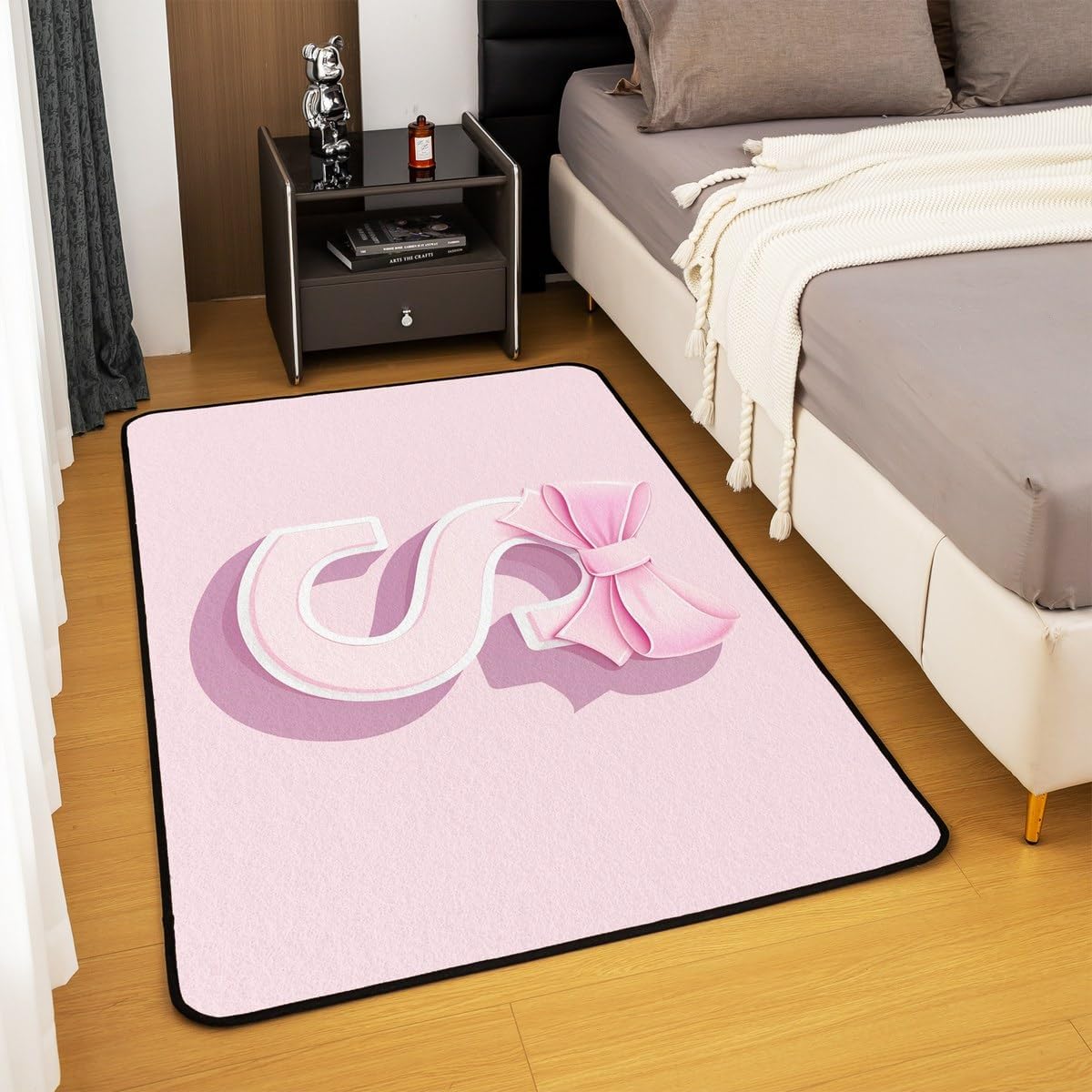 jejeloiu Kawaii Pink Bow Indoor Floor Mat,Area Rug 3x5,Teen Girl Gifts Monogrammed Living Room Rugs,Ultra Soft Personalized Initial S Accent Rug Dreamy Bow,Decorative Rug Doormats Floor Mat