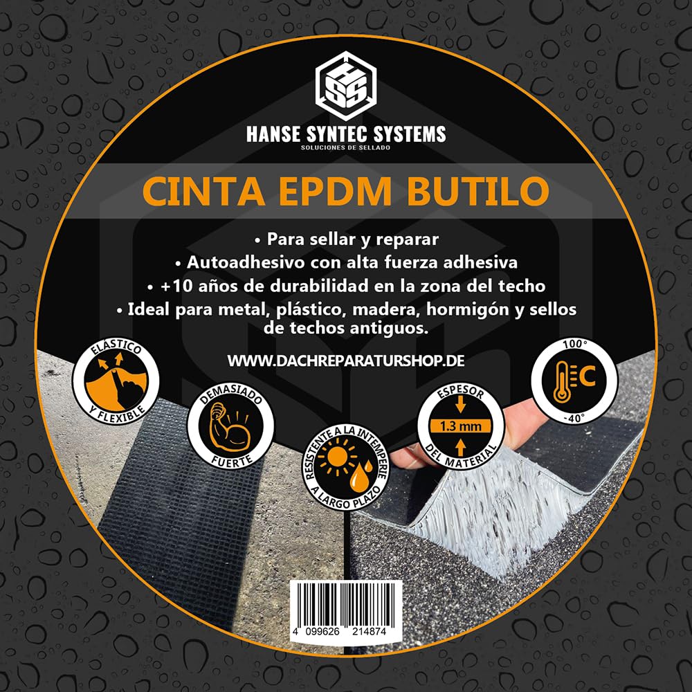 HSS Cinta de Butilo EPDM reforzada con tejido (10cm x 5m), cinta impermeable, cinta de sellado de alta calidad, cinta de butilo, resistente al envejecimiento, a la corrosión y a los rayos UV