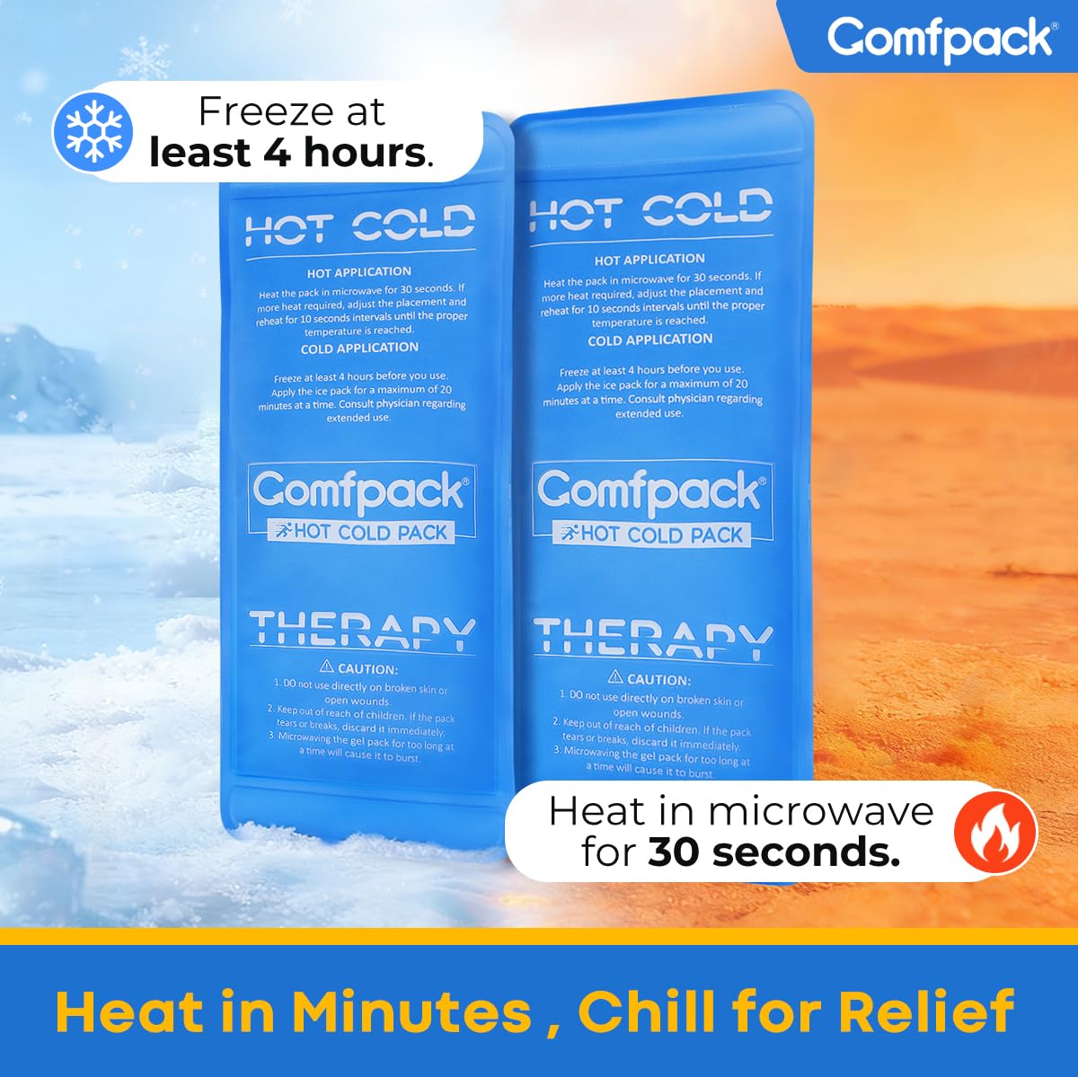 Comfpack Impacchi di ghiaccio riutilizzabili per lesioni, confezione da 2 confezioni di ghiaccio in gel flessibile e morbido, riutilizzabili, per alleviare il dolore muscolare, terapia a freddo per
