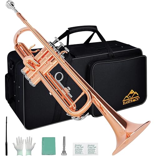 EASTROCK Bb Trumpet Standard Trumpet Set with Carrying Case,Gloves, 7C Mouthpiece, Cleaning Kit, Tuning Rod (Phosphor Copper)