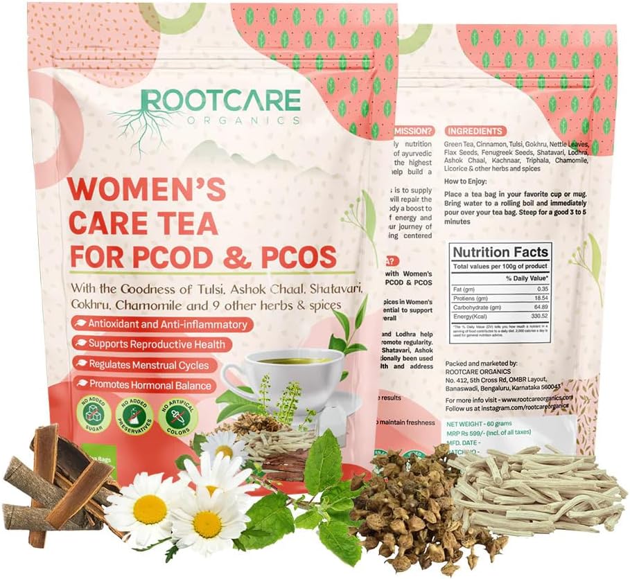 - Women's Health Care Ayurvedic Herbal Tea|For Pod & Pcos|100% Pure Natural Herbs|Tulsi Ashok Chaal Shatavari Gokhru Chamomile And 9 Other Herbs And Spices (Pack Of 1 Month) 100g