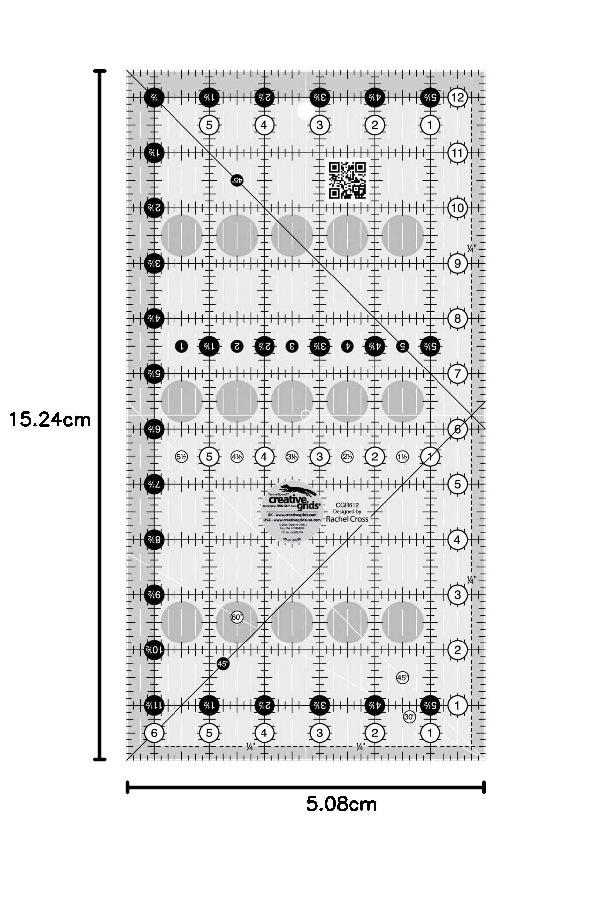 Creative Grids Non Slip 6-1/2 Inch X 12-1/2 Inch Rectangle Quilting Ruler by