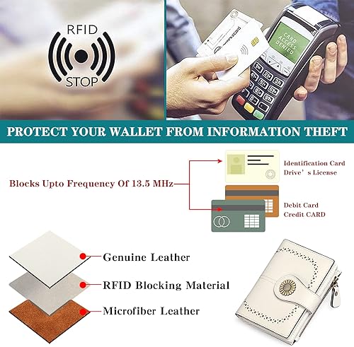 Miniatura 4 de SENDEFN Carteras pequeñas para mujer, con bloqueo RFID, de cuero, plegable, tarjetero con ventana de identificación, 1 blanco