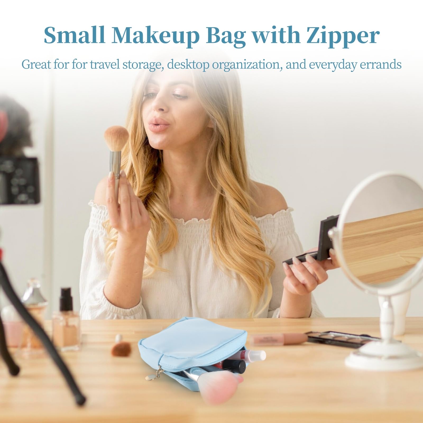 12 STK. kleine Make-up-Taschen, Mini-Nylon-Beutel für Handtasche, quadratische Kosmetiktasche mit Reißverschluss, leicht, in 12 Farben, für Reise, Zuhause und Alltag