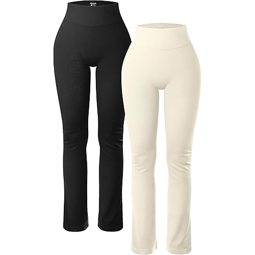 OQQ Women's 2 Piece Yoga Pants Ribbed Seamless Workout High Waist Athletic Straight Leg Leggings