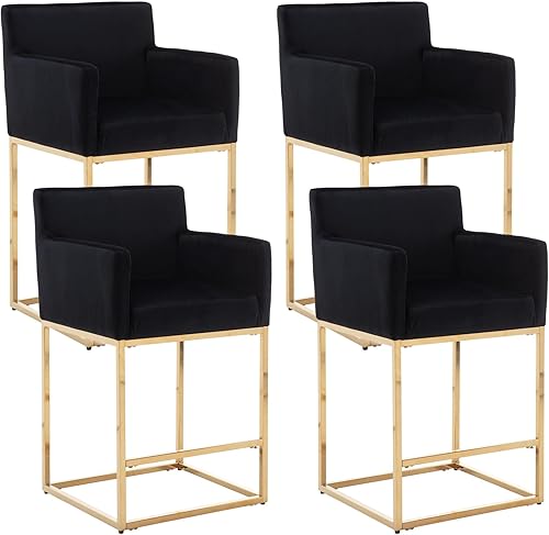Miniatura 8 de Juego de 2 taburetes de bar tapizados de tela de terciopelo con respaldo y brazos, sillas de bar de metal, taburetes de cocina para isla, bar en